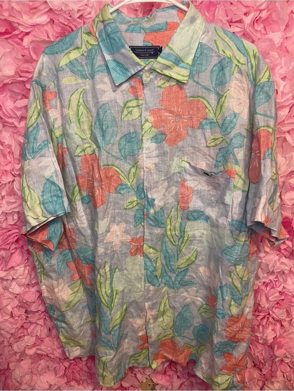 Vineyard Vines Men's Linen Short-Sleeve Dunmore Floral Shirt xxl
